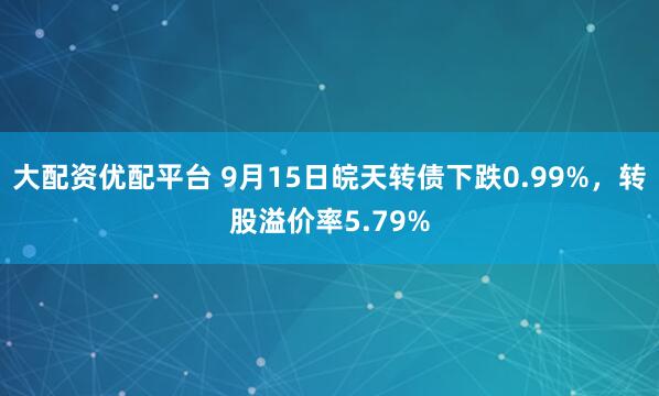 大配资优配平台 9月15日皖天转债下跌0.99%，转股溢价率5.79%